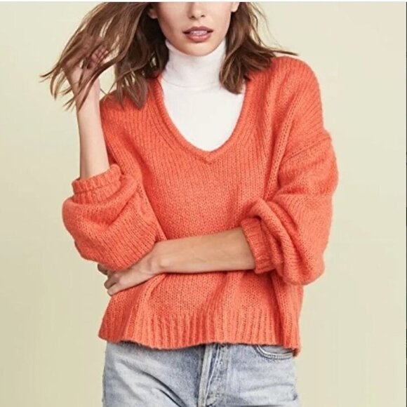 Madewell Sweater Womens XS Orange Knit Oversized Balloon Sleeves Wool Alpaca - Picture 9 of 9
